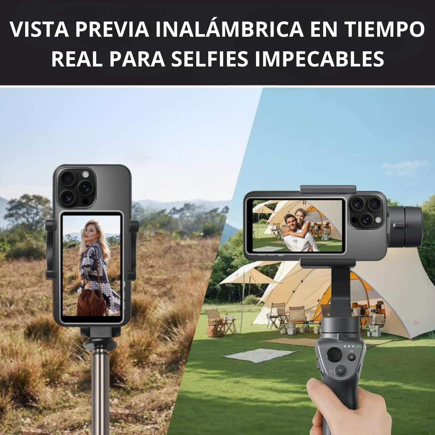 Pantalla monitor para selfie para Iphone y Android 1080P Wireless, espejo magnético para cámara trasera USO PROFESIONAL (NO COMPATIBLE CON IPHONE 17)